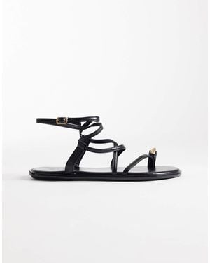 SEQWL Wide Fit Strappy Flat Sandals With Gold-tone Embellishment - White