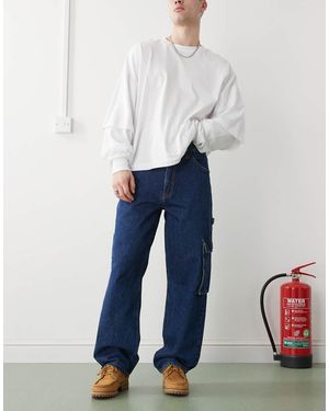 Dr. Denim Colt Worker Cargo Baggy Fit Mid Waist Wide Leg With Workwear Detail - White