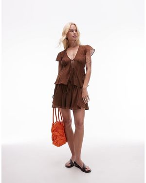 TOPSHOP Tie Front Top - Brown
