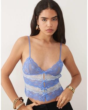 I.AM.GIA Crema Lace Contrast Panel Open Tie Back Cami Top - Blue