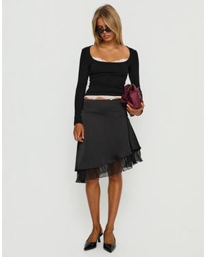 Princess Polly Falling Through Contrast Lace Underlay Detail Scoop Neck Long Sleeve Top - Black