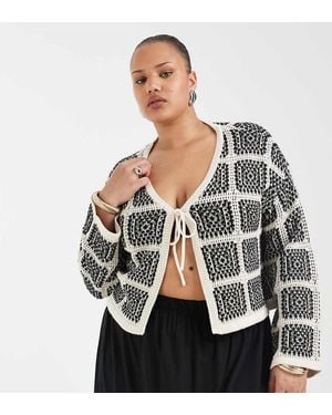 ONLY Tie Front Crochet Cardigan - Black