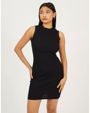 Brave Soul Ribbed Jersey Sleeveless Bodycon Mini Dress - Black