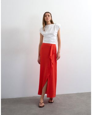TOPSHOP Sarong Wrap Midi Skirt - Red