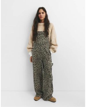 Pull&Bear Leopard Carpenter Overalls - Green