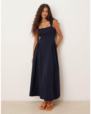 ASOS Ruched Cap Sleeve Waisted Maxi Dress - Blue