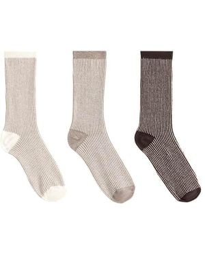 Oysho 3 Pairs Of Cotton Blend Classic Textured Socks - White