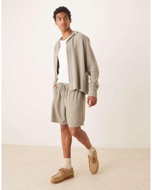 ASOS baggy Fit Pull On Linen Rich Shorts - Natural