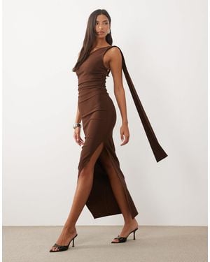 TFNC London Bengaline One Shoulder Draped Maxi Dress - Natural