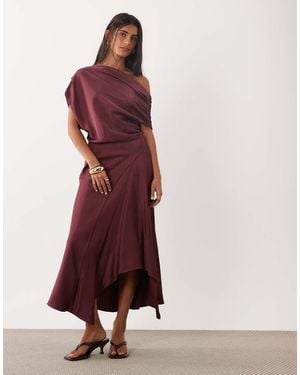 Mango One Shoulder Satin Midi Dress - Purple