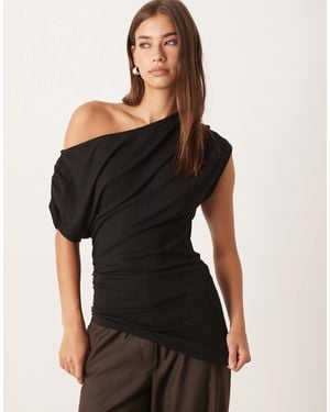 ASOS Slouchy Asymmetric Longline Gathered Top - Black