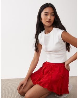 Miss Selfridge Cheesecloth Mini Skirt With Bows - Red