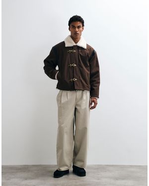 Prohibited Varsity Duffle Jacket With Fireman Buckles - Brown