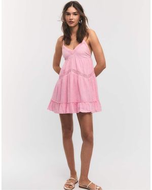 Stradivarius Short Dress With Lace Detail - Pink