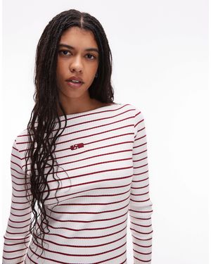 laagam Slash Neck Ribbed Long Sleeve Top - Multicolour