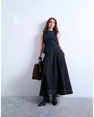 TOPSHOP Denim Seamed Full Midi Skirt - Blue