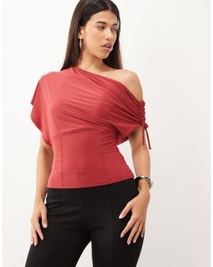 ASOS Slinky Drape One Shoulder Top - Red