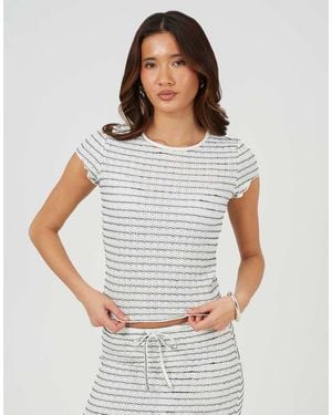 Brave Soul Textured Jersey Stripe Short Sleeve Top - Grey