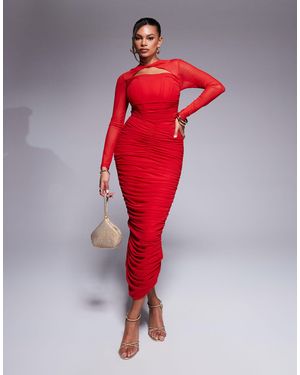 Taideux Fuller Bust Genevieve Ruched Mesh Corset Midaxi Dress - Red