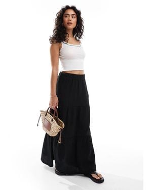 Pieces Tiered Boho Midi Skirt - Black