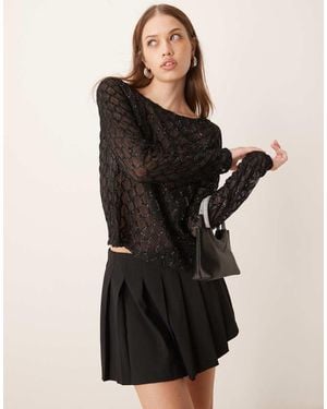 Vila Textured Glitter Detail Long Sleeve Top - Black