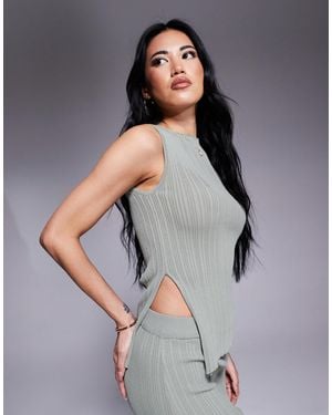 Princess Polly Ribbed Sleeveless Asymmetric Top And Maxi Skirt Full Set - Natural