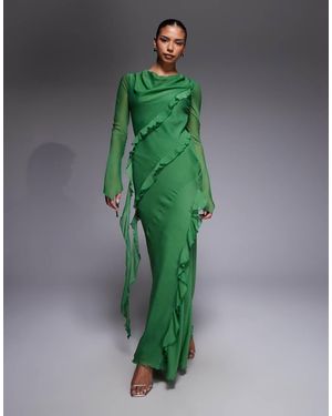 DASKA Vestido Largo Verde Con Volantes De Chifón De