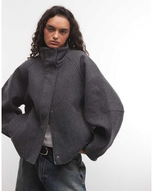 Weekday Wool Blend Jacket With Funnel Neck Collar - Grey