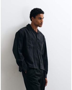 ASOS Oversized Shirt Met Ongelijklopende Zoom En Geborduurde Zak - Blauw