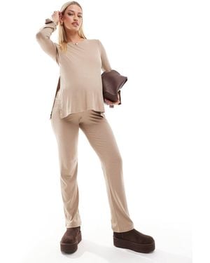 Mama.licious Mamalicious Maternity Wide Leg Jersey Trouser Co-Ord - Natural