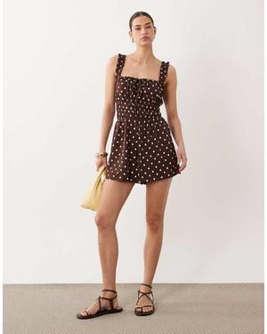 Miss Selfridge Seersucker Shirred Playsuit - Natural