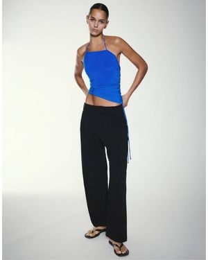 Pull&Bear – asymmetrisches neckholder-oberteil - Blau