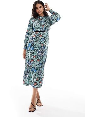 Hope & Ivy Collaboration With The William Morris Society Bow Back Midi Dress - Blue