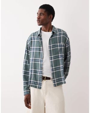 ASOS Boxy Oversized Textured Plaid Shirt - Blue