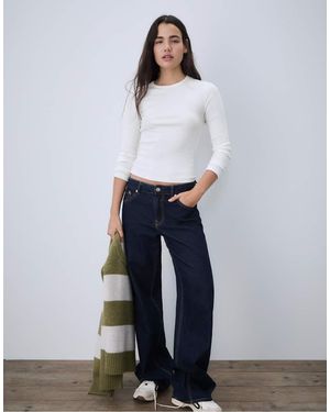 Stradivarius Long Sleeve Ribbed T-Shirt - White