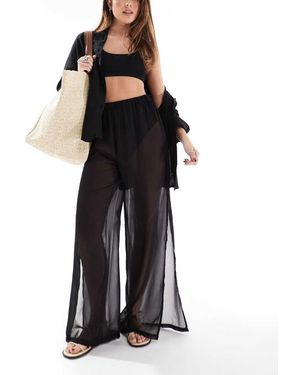 Threadbare Pantaloni Da Spiaggia Trasparenti A Fondo Ampio Neri Con Spacco Laterale - Nero