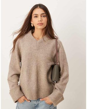 Abercrombie & Fitch Jersey Beis Con Cuello De Pico De Punto De -Gris - Neutro