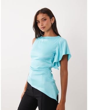 ASOS Satin Waterfall Sleeve Asymm Top - Blue