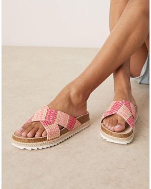 ASOS – jessica – espadrilles-pantoletten aus rosa bast mit überkreuzten riemen - Natur