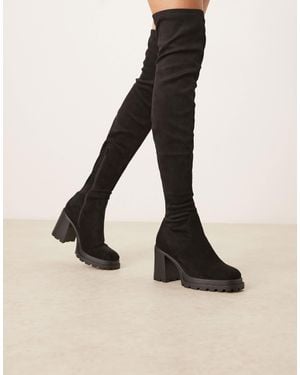 ASOS Wide fit - kai - cuissardes à talon épais en suédine - Neutre