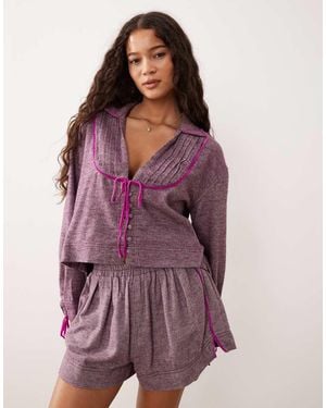 Free People Close To Home Flannel Pyjama Set - Purple