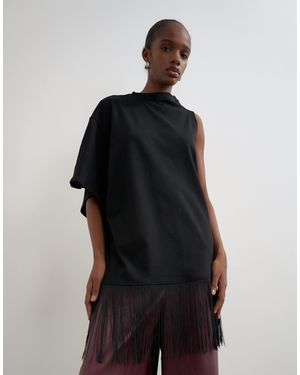 TOPSHOP Draped Asymmetric Fringe Detail Top - Black