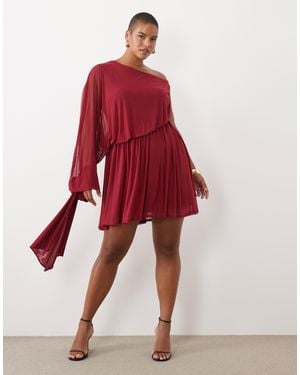 ASOS Asos Design Curve Mesh Asymmetric Extreme One Sleeve Mini Dress - Red