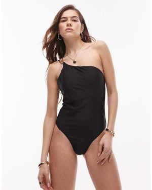 Mango Costume Da Bagno Monospalla Con Dettaglio Oro - Nero
