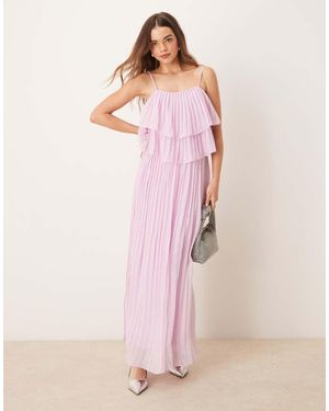 Vila Pleated Ruffle Layer Cami Maxi Dress - Pink