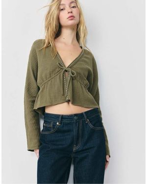 Stradivarius Open Studded Shirt - Green