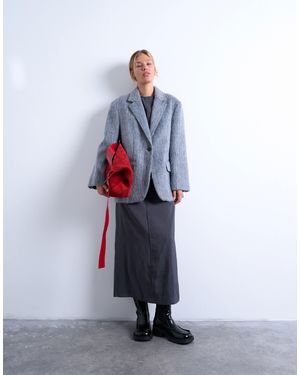 TOPSHOP Longline Brushed One Button Blazer Coat With Wool - White