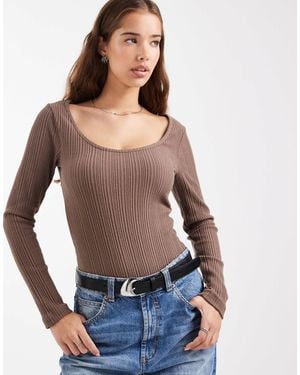 ASOS Supersoft Brushed Rib Scoop Neck Bodysuit - Blue