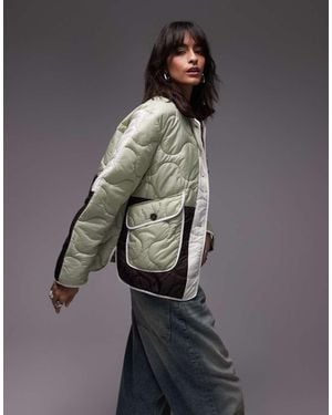 TOPSHOP Patchwork Quilted Liner Jacket - Grey