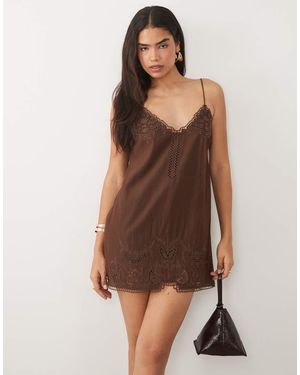 Mango Cotton Mix Embellished Cami Mini Dress - Brown